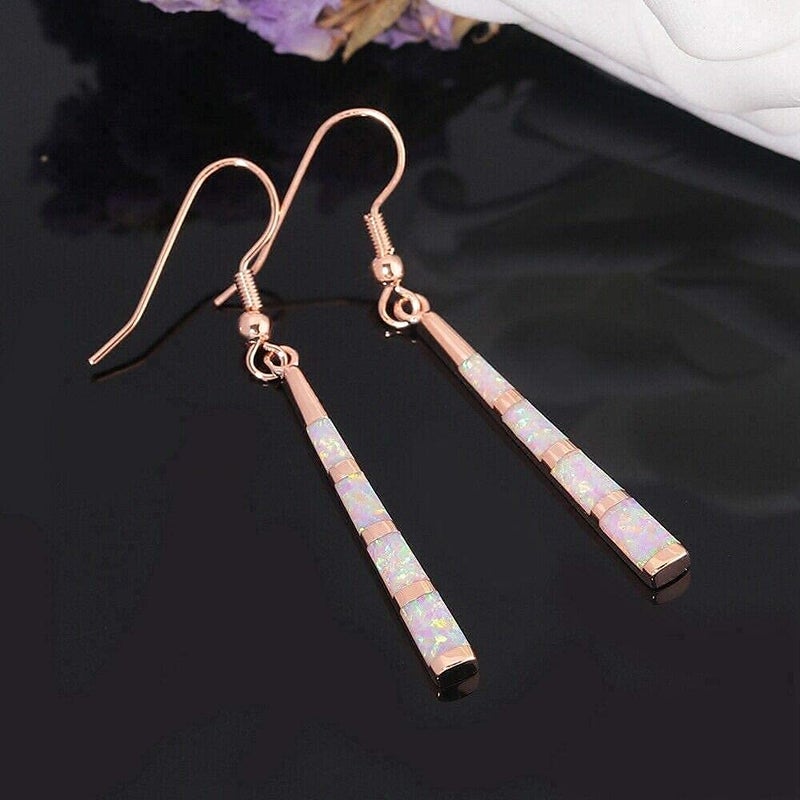 CiNily Opal Drop Earring-Rose Gold Plated Dangle Earrings Dangle Bar Earrings Women Jewelry Gemstone Dangle Earrings 2 1/8" - Image 4